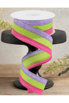 Shop For 1.5" Tricolor Striped Ribbon: Lavender, Fuchsia, & Lime Green (10 Yards)