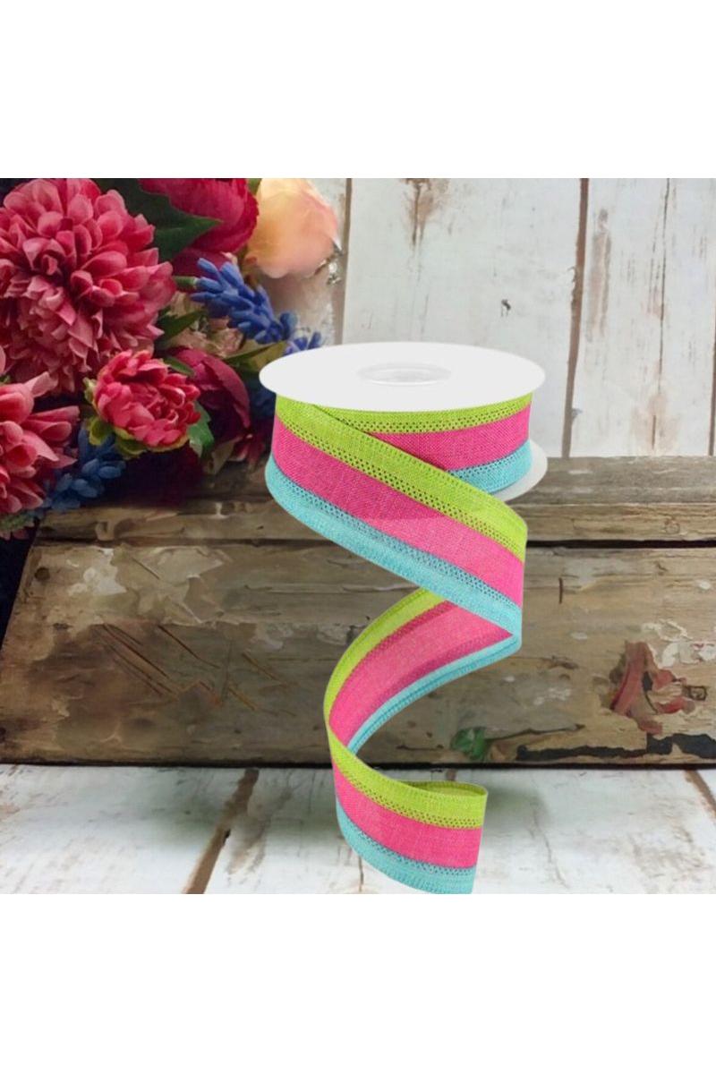 Shop For 1.5" Tricolor Striped Ribbon: Teal, Fuchsia, & Lime Green (10 Yards) at Michelle's aDOORable Creations