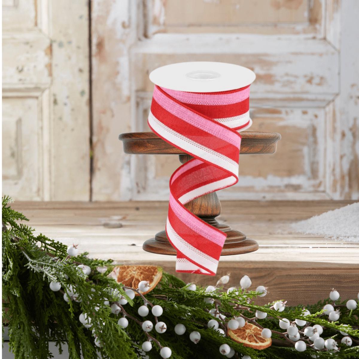 Shop For 1.5" Tricolor Striped Ribbon: White, Pink, and Red (10 Yards)