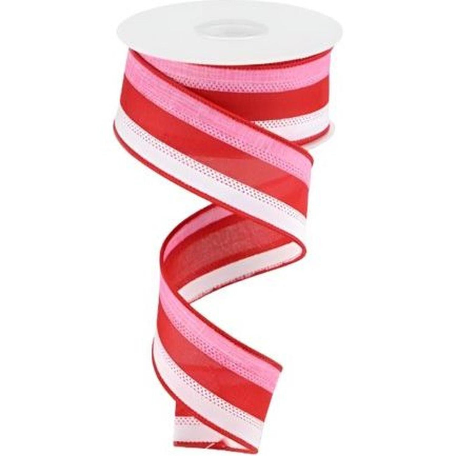 Shop For 1.5" Tricolor Striped Ribbon: White, Pink, and Red (10 Yards) at Michelle's aDOORable Creations