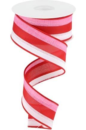 Shop For 1.5" Tricolor Striped Ribbon: White, Pink, and Red (10 Yards) at Michelle's aDOORable Creations