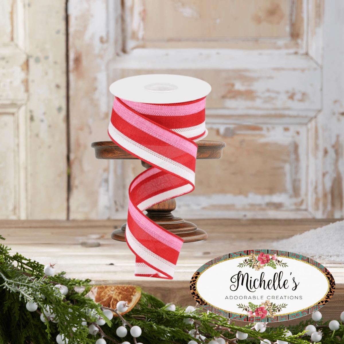 Shop For 1.5" Tricolor Striped Ribbon: White, Pink, and Red (10 Yards)