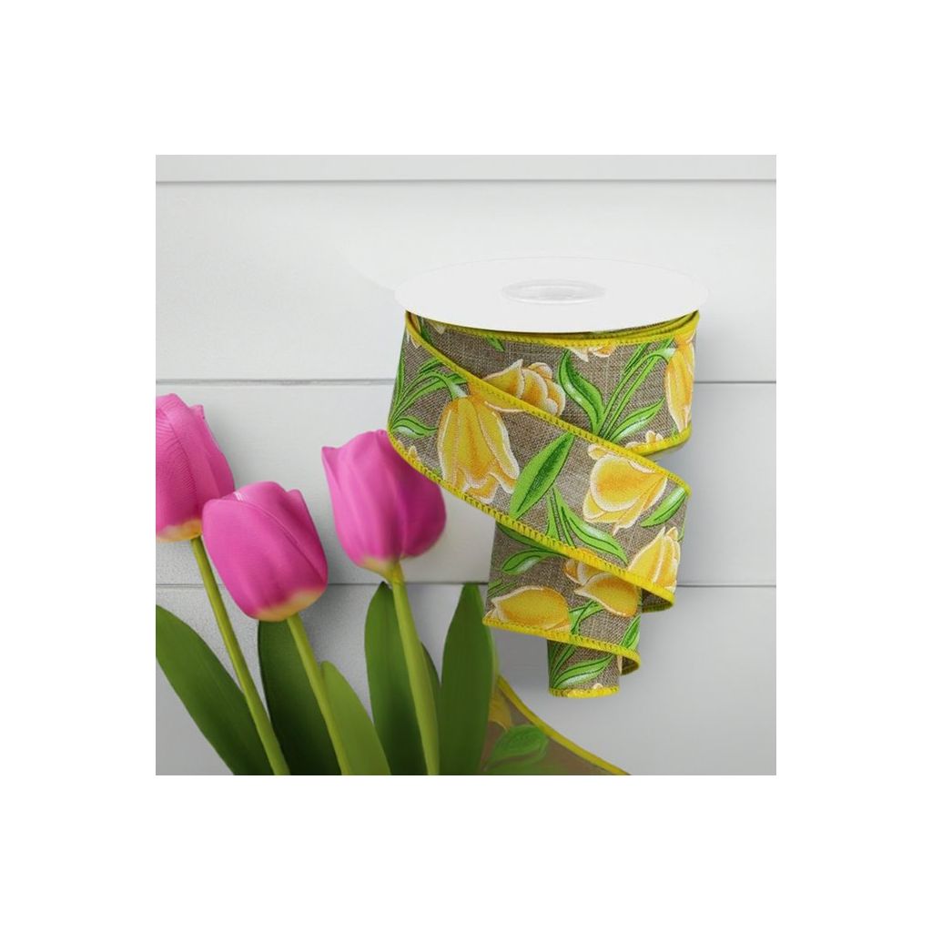Shop For 1.5" Tulips on Royal Ribbon: Yellow (10 Yards) at Michelle's aDOORable Creations