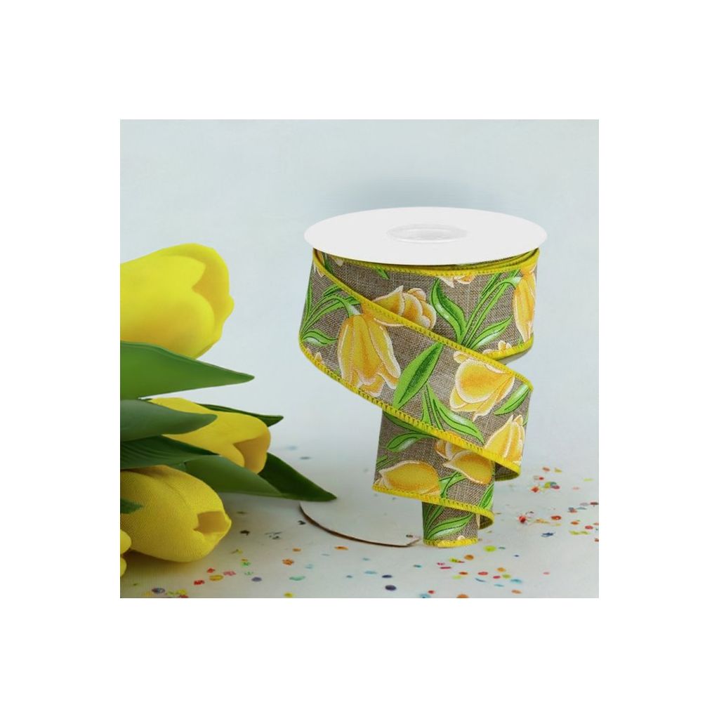 Shop For 1.5" Tulips on Royal Ribbon: Yellow (10 Yards) at Michelle's aDOORable Creations