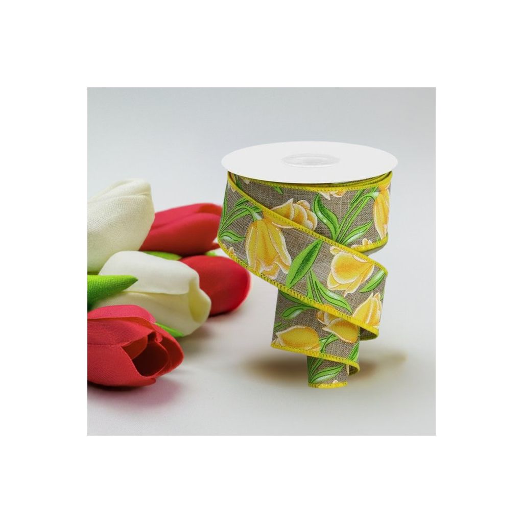 Shop For 1.5" Tulips on Royal Ribbon: Yellow (10 Yards) at Michelle's aDOORable Creations