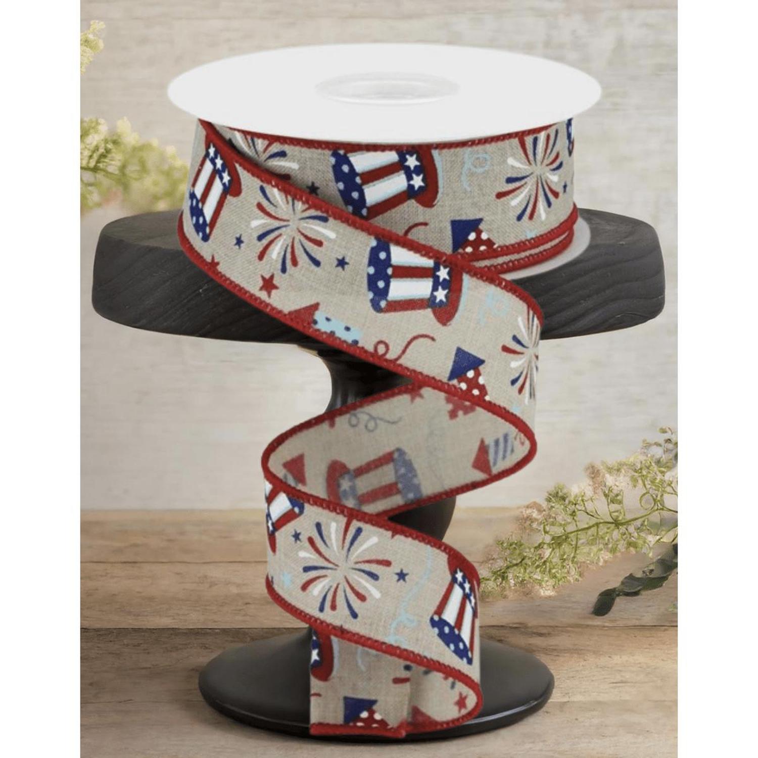 1.5" Uncle Sam Fireworks Ribbon: Natural (10 Yards)