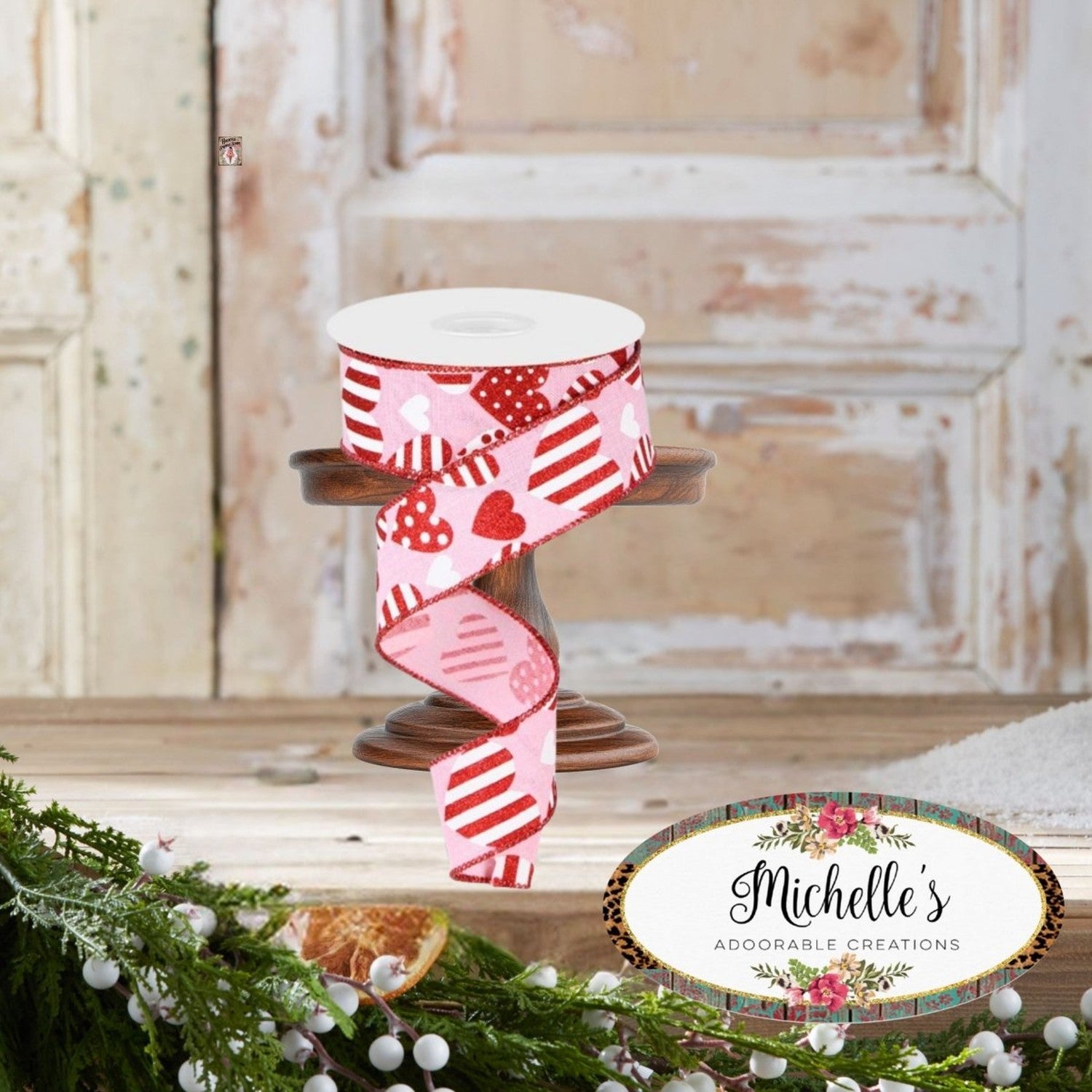 Shop For 1.5" Valentine Hearts on Royal Ribbon: Light Pink (10 Yard)