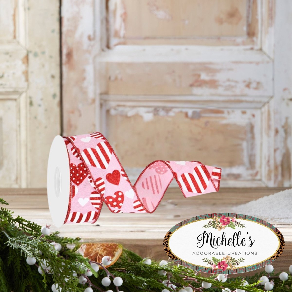 Shop For 1.5" Valentine Hearts on Royal Ribbon: Light Pink (10 Yard)