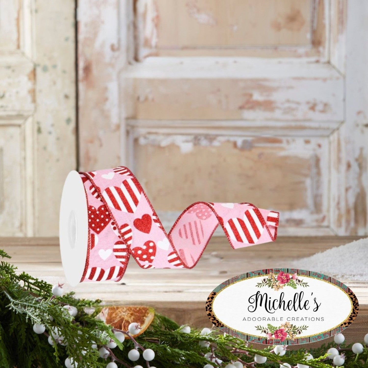 Shop For 1.5" Valentine Hearts on Royal Ribbon: Light Pink (10 Yard)