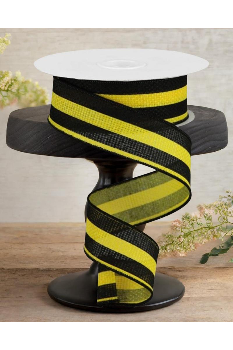 Shop For 1.5" Vertical Stripe Faux Burlap Ribbon: Black & Sun Yellow (10 Yards)