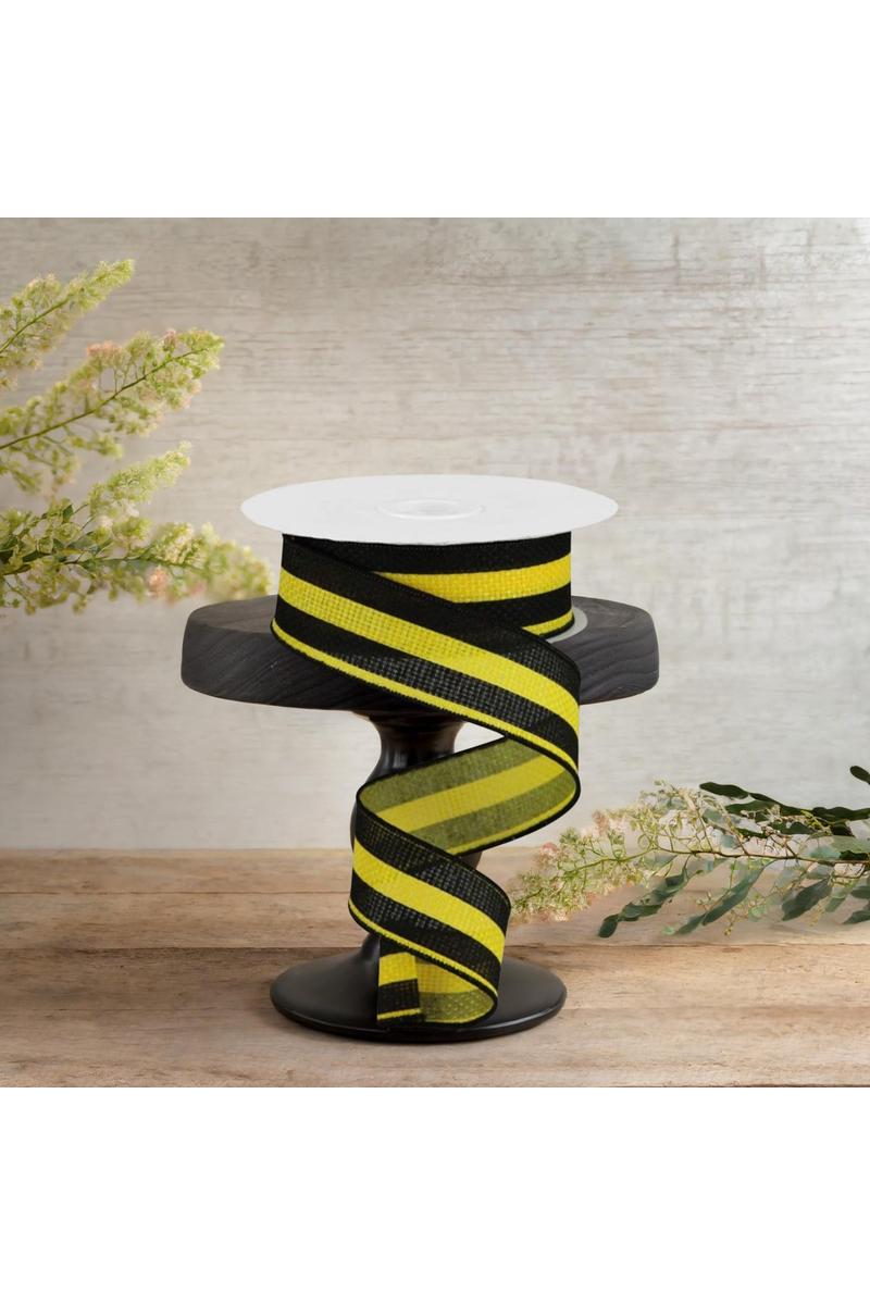 Shop For 1.5" Vertical Stripe Faux Burlap Ribbon: Black & Sun Yellow (10 Yards)