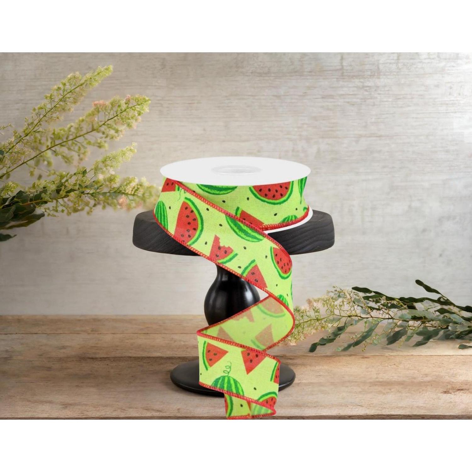 1.5" Watermelon Slices Canvas Ribbon: Bright Green (10 Yards)