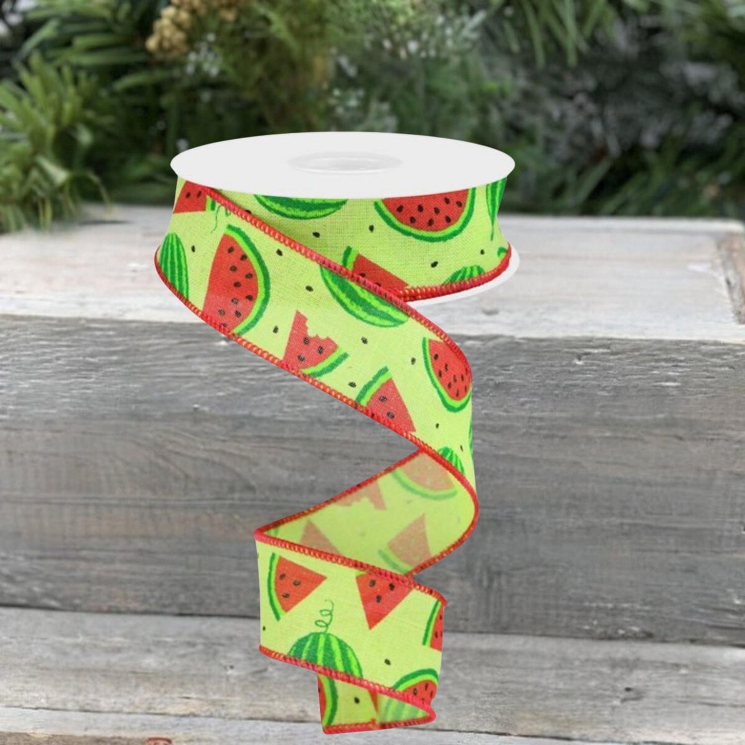 Shop For 1.5" Watermelon Slices Canvas Ribbon: Bright Green (10 Yards) at Michelle's aDOORable Creations