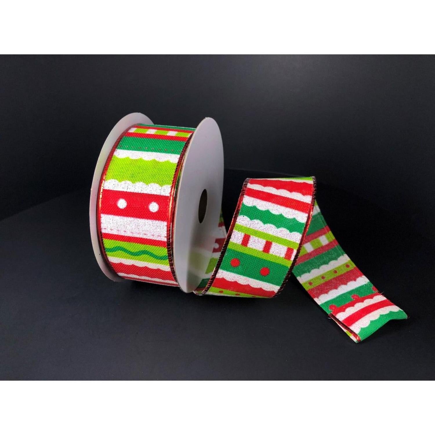 Shop For 1.5" Whimsy Stripe Ribbon: Lime, Red, White (10 Yards) at Michelle's aDOORable Creations