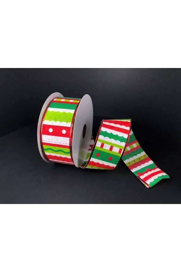 Shop For 1.5" Whimsy Stripe Ribbon: Lime, Red, White (10 Yards) at Michelle's aDOORable Creations