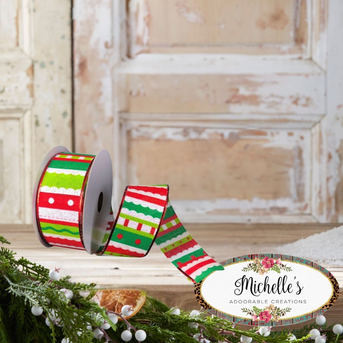 Shop For 1.5" Whimsy Stripe Ribbon: Lime, Red, White (10 Yards)