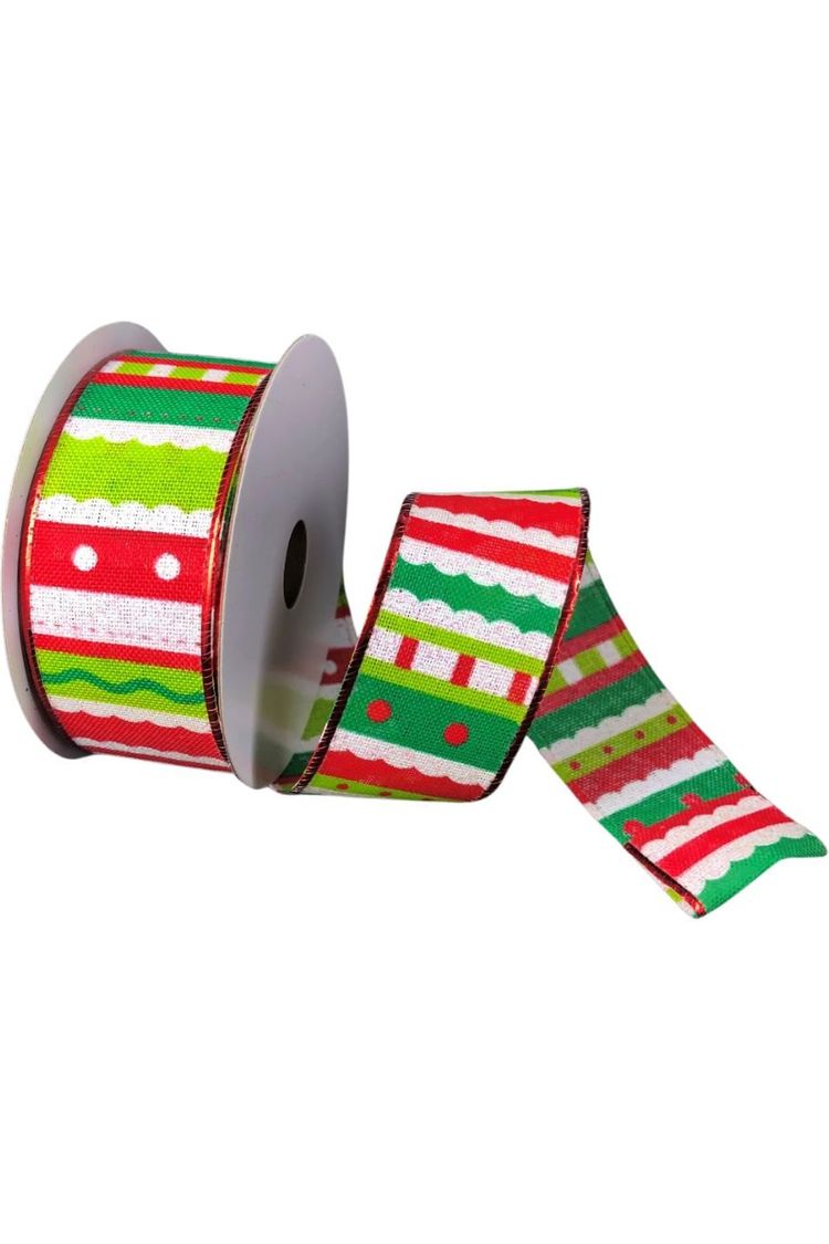 Shop For 1.5" Whimsy Stripe Ribbon: Lime, Red, White (10 Yards) at Michelle's aDOORable Creations