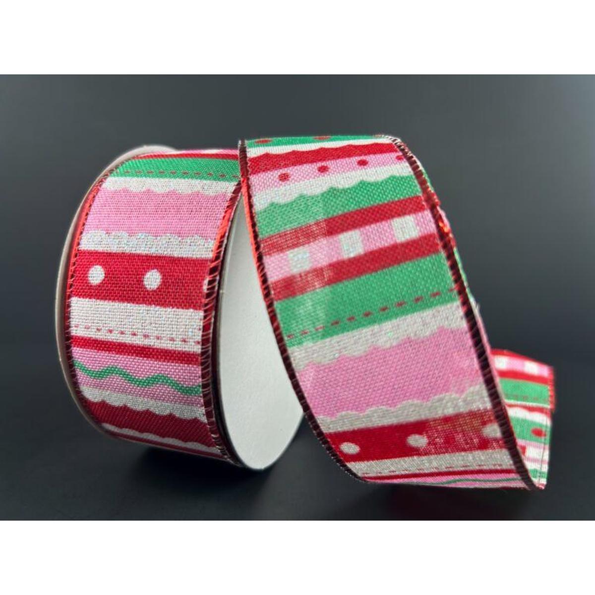 Shop For 1.5" Whimsy Stripe Ribbon: Red, Mint, Pink (10 Yards) at Michelle's aDOORable Creations