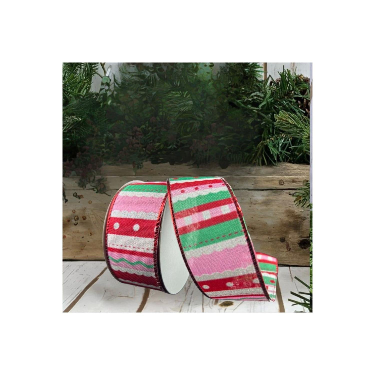 1.5" Whimsy Stripe Ribbon: Red, Mint, Pink