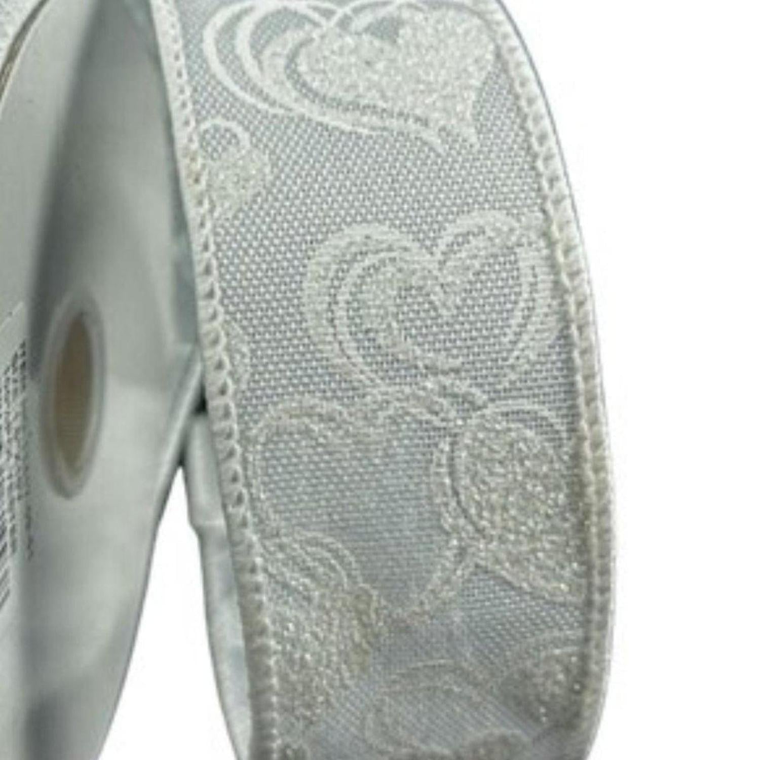 1.5" White Glitter Lisa Hearts: White (10 Yards)