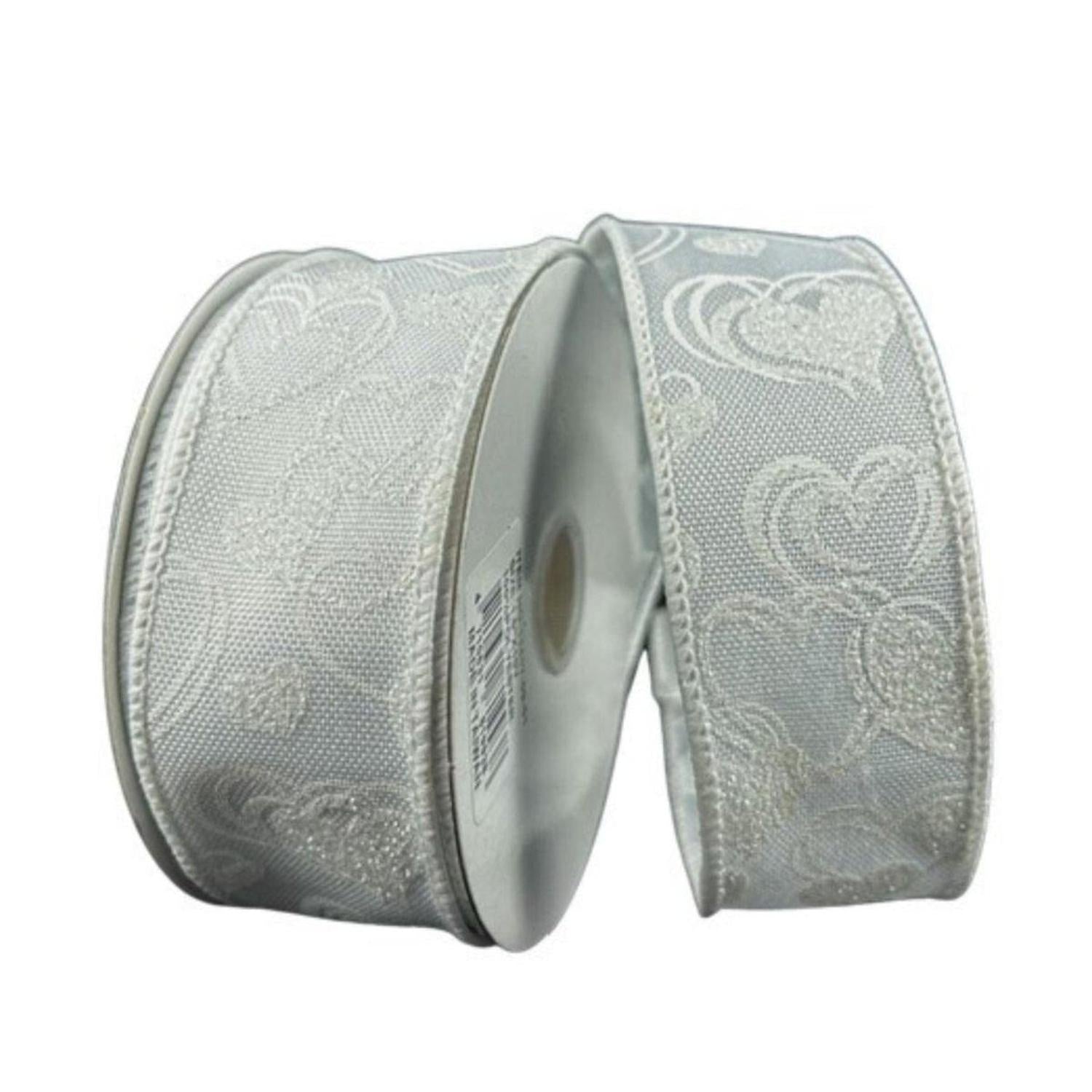 1.5" White Glitter Lisa Hearts: White (10 Yards)