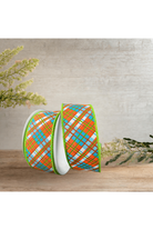 Shop For 1.5" White Satin Busy Plaid Ribbon: Teal, Lime and Orange (10 Yards)