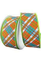 Shop For 1.5" White Satin Busy Plaid Ribbon: Teal, Lime and Orange (10 Yards) at Michelle's aDOORable Creations