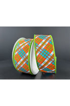 Shop For 1.5" White Satin Busy Plaid Ribbon: Teal, Lime and Orange (10 Yards) at Michelle's aDOORable Creations