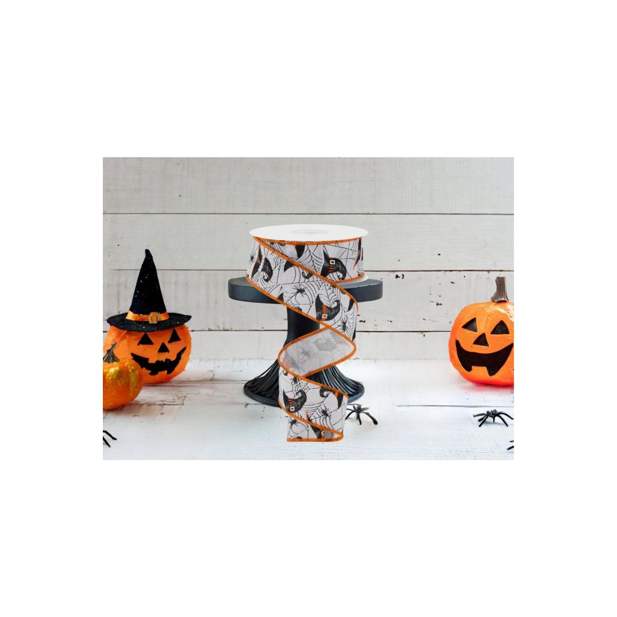 Shop For 1.5" Witch Hats and Spider Ribbon: White (10 Yards) at Michelle's aDOORable Creations