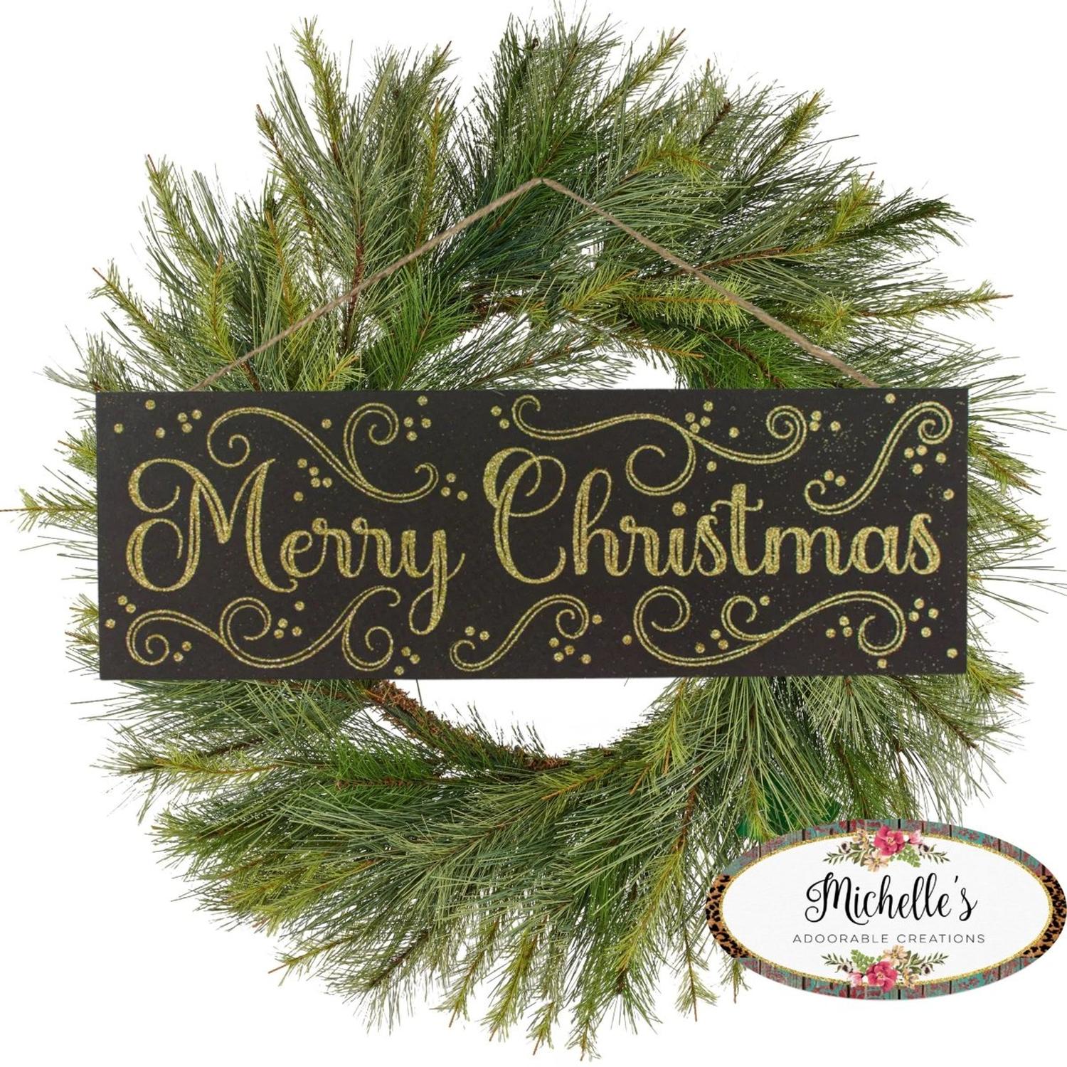 15" Wooden Sign: Merry Christmas Black/Gold