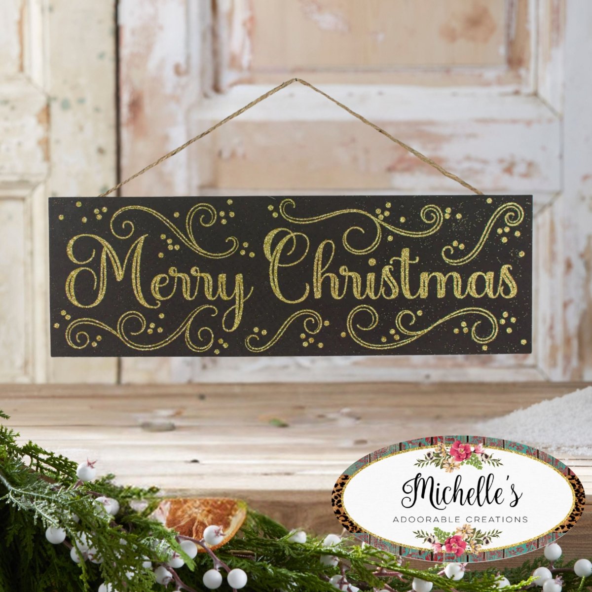 Shop For 15" Wooden Sign: Merry Christmas Black/Gold