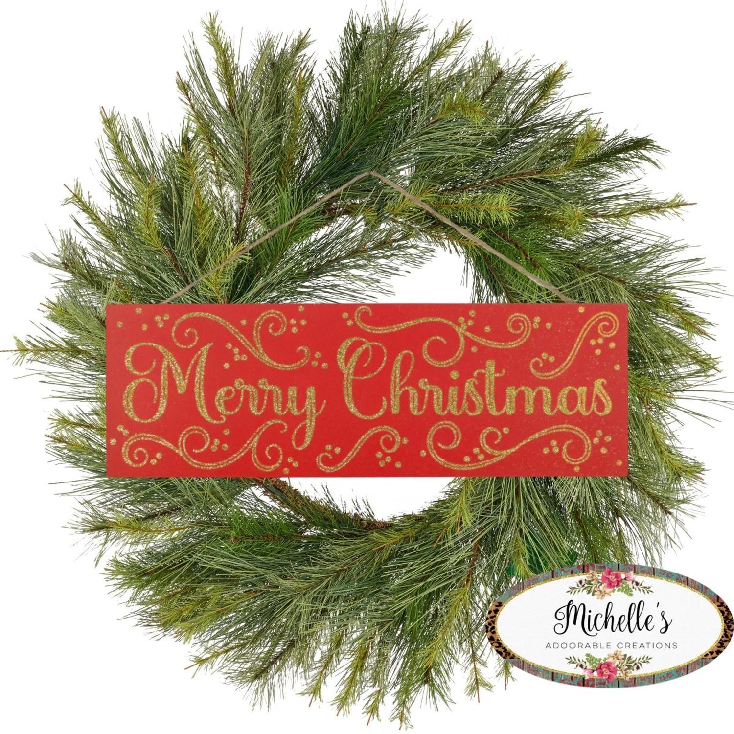 15" Wooden Sign: Merry Christmas Red/Gold