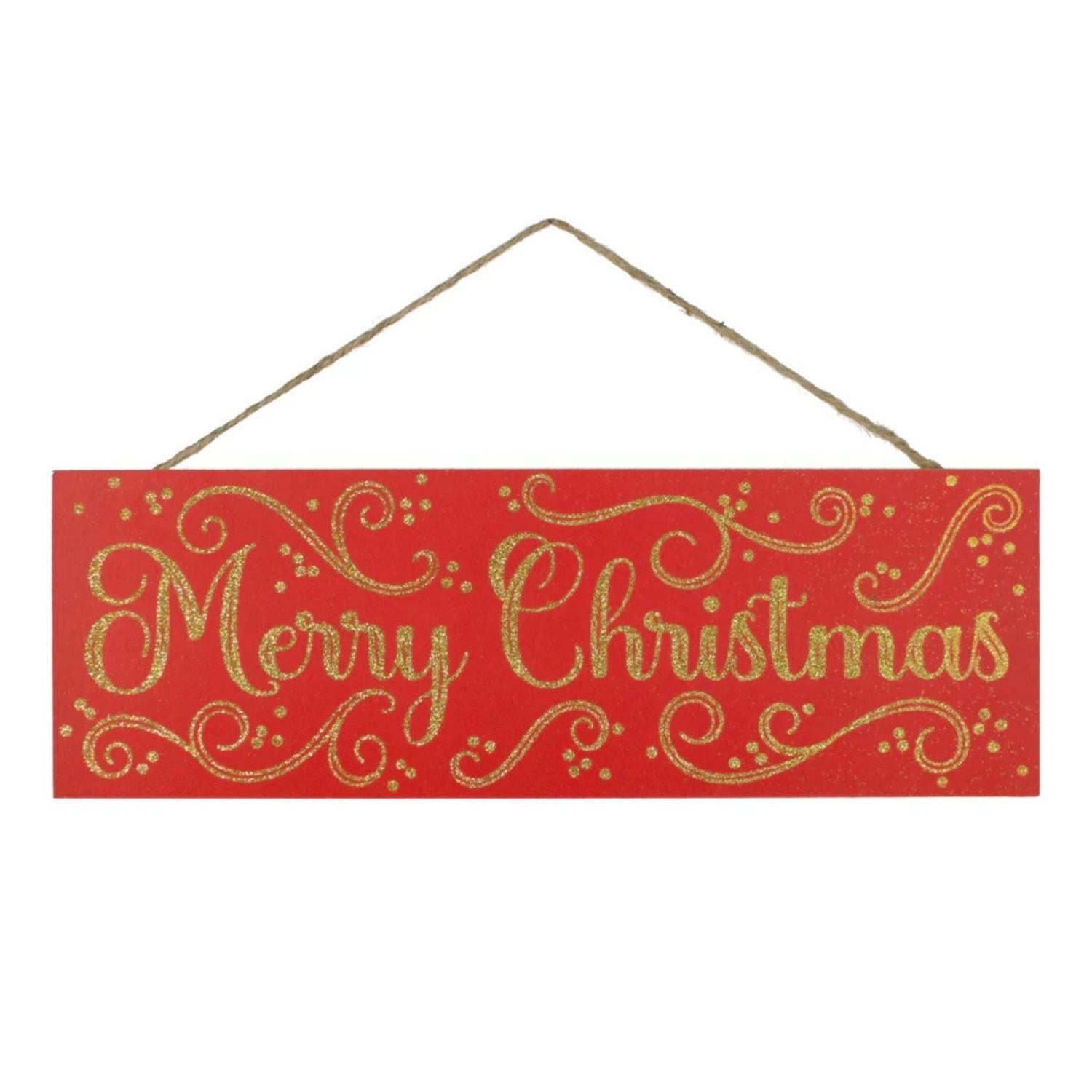 15" Wooden Sign: Merry Christmas Red/Gold