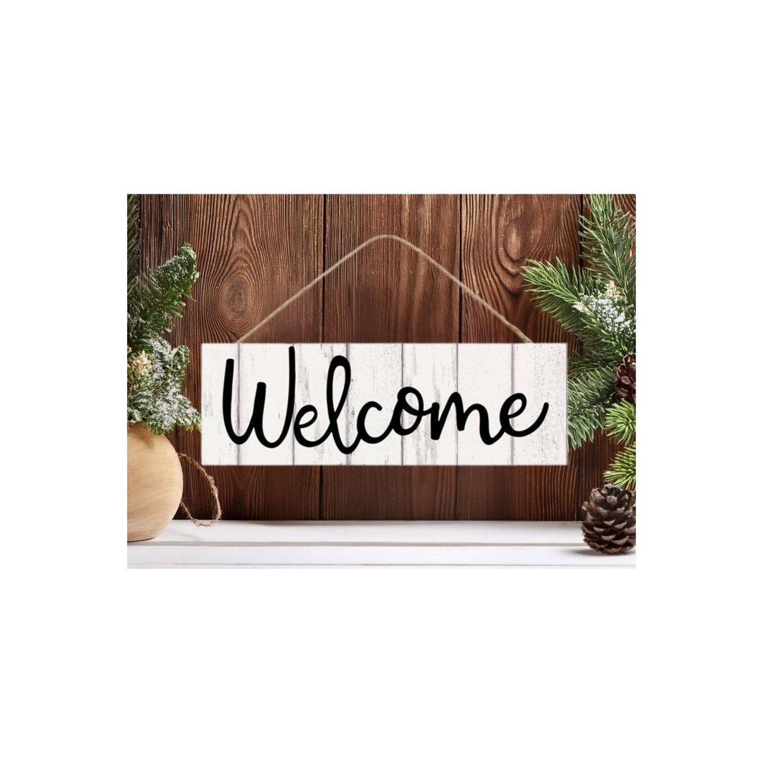 15" Wooden Sign: Rustic Welcome Fence