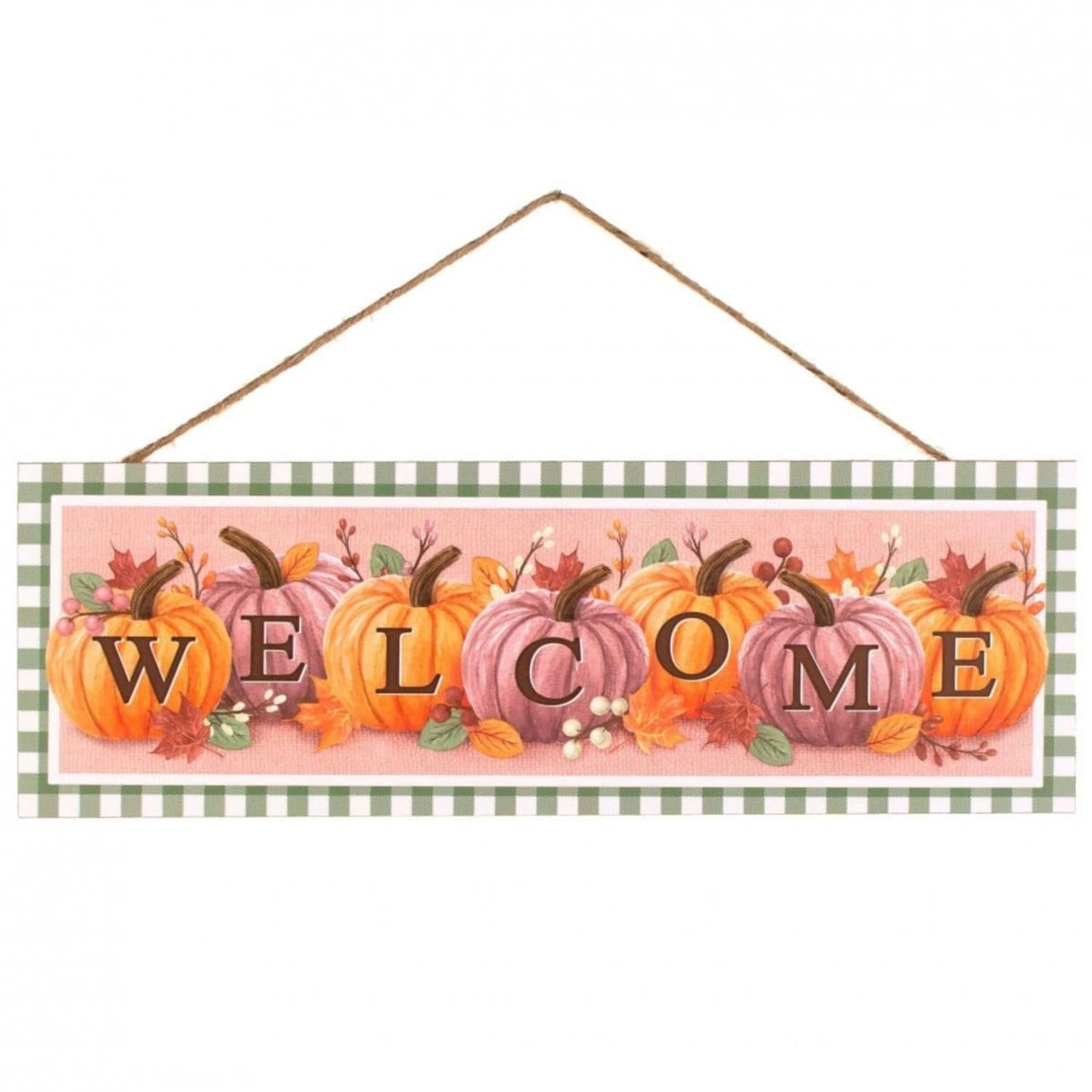 15" Wooden Sign: Welcome Pumpkins (Sage Green)