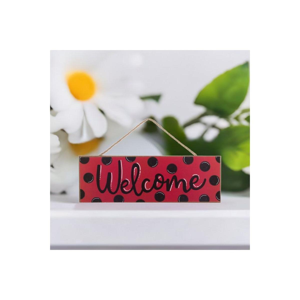 Shop For 15" Wooden Sign: Welcome Red, Black Dots at Michelle's aDOORable Creations