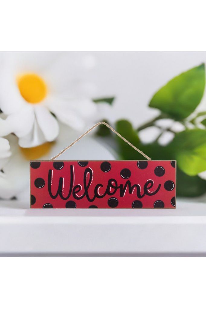 Shop For 15" Wooden Sign: Welcome Red, Black Dots at Michelle's aDOORable Creations