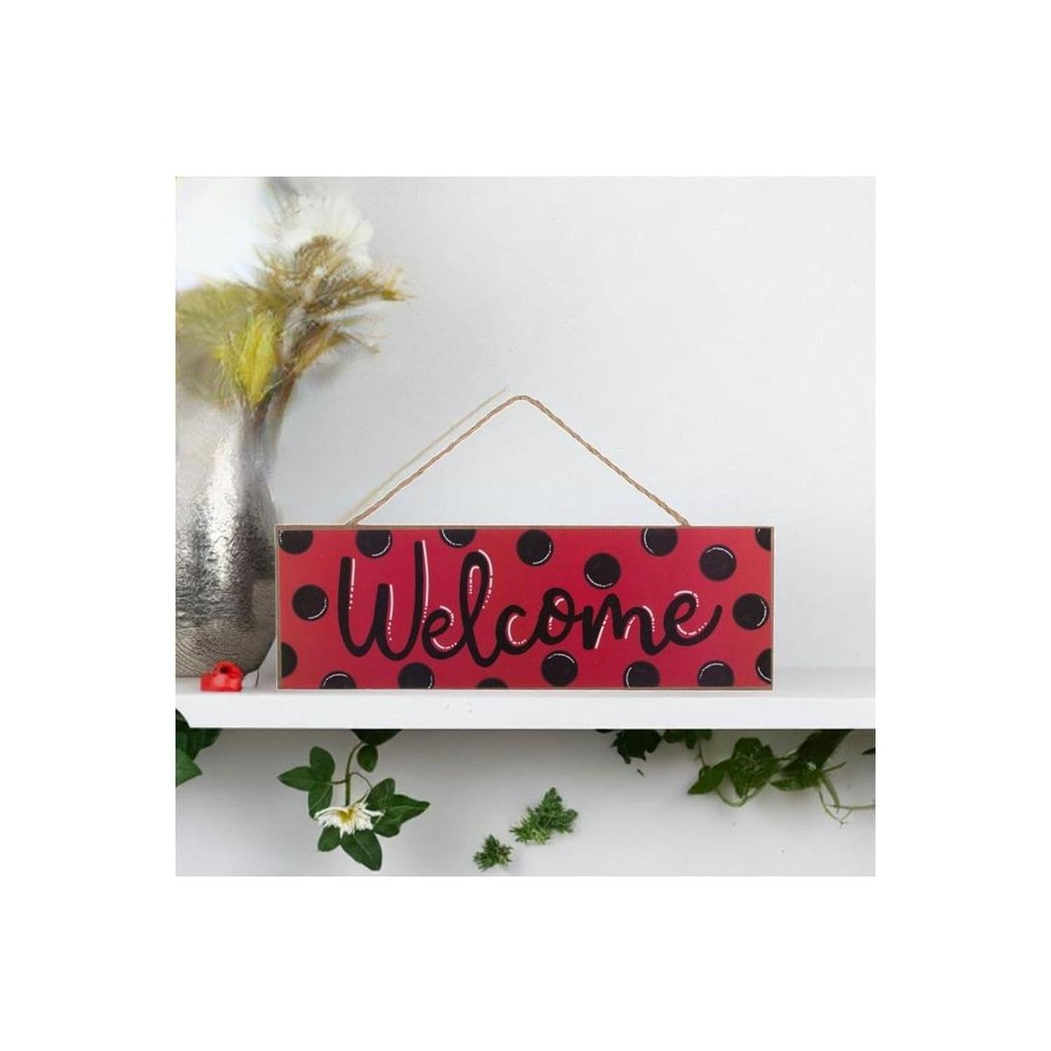 Shop For 15" Wooden Sign: Welcome Red, Black Dots at Michelle's aDOORable Creations