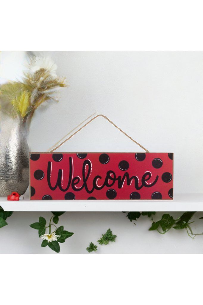 Shop For 15" Wooden Sign: Welcome Red, Black Dots at Michelle's aDOORable Creations