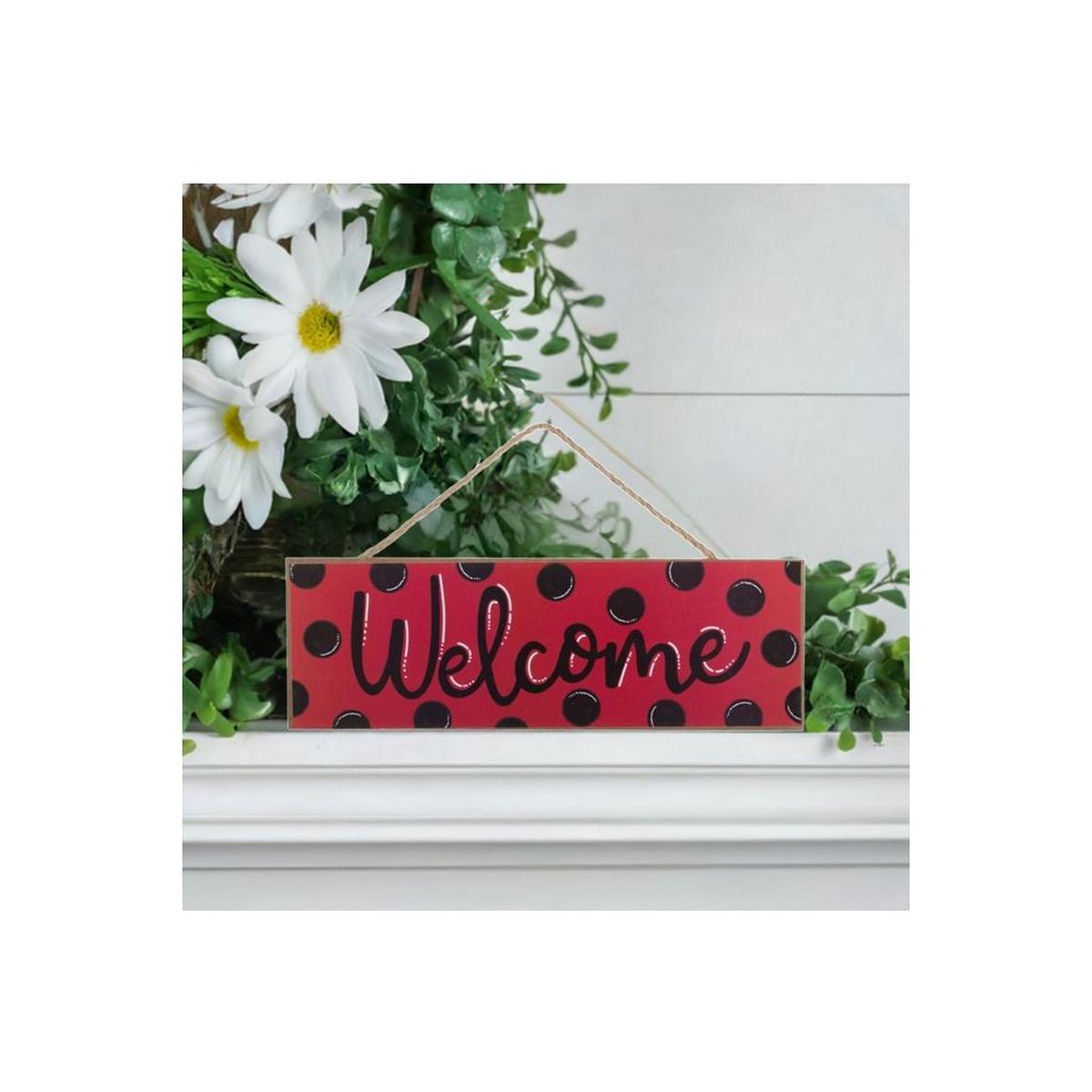 Shop For 15" Wooden Sign: Welcome Red, Black Dots at Michelle's aDOORable Creations