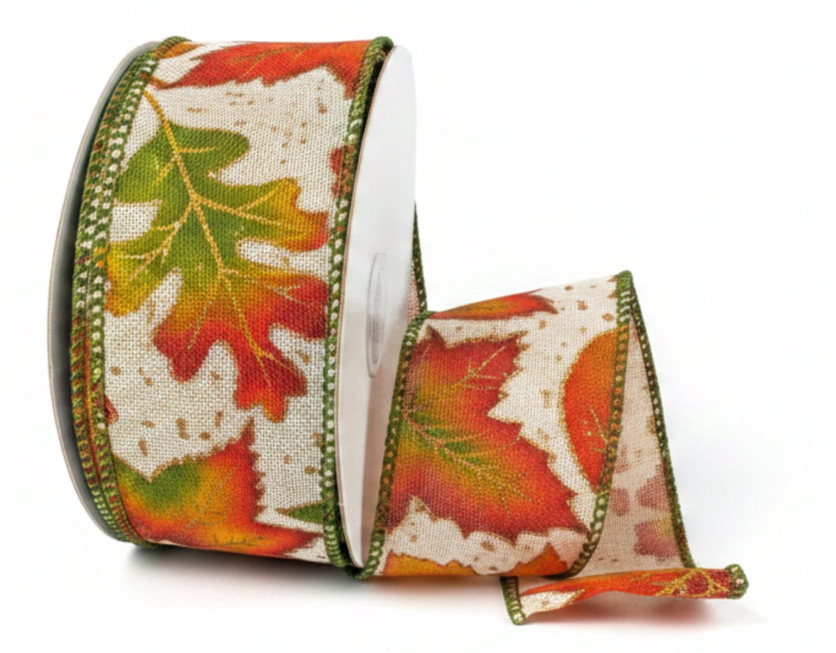 Shop For 1.5in Autumn Falling Leaves Ribbon: Ivory (10 Yards)