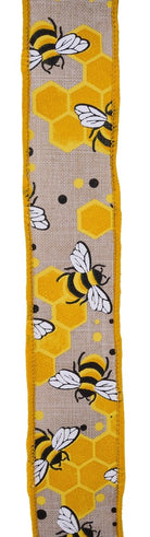 Shop For 1.5in Bumblebees Honeycomb Ribbon: Natural (10 Yards)