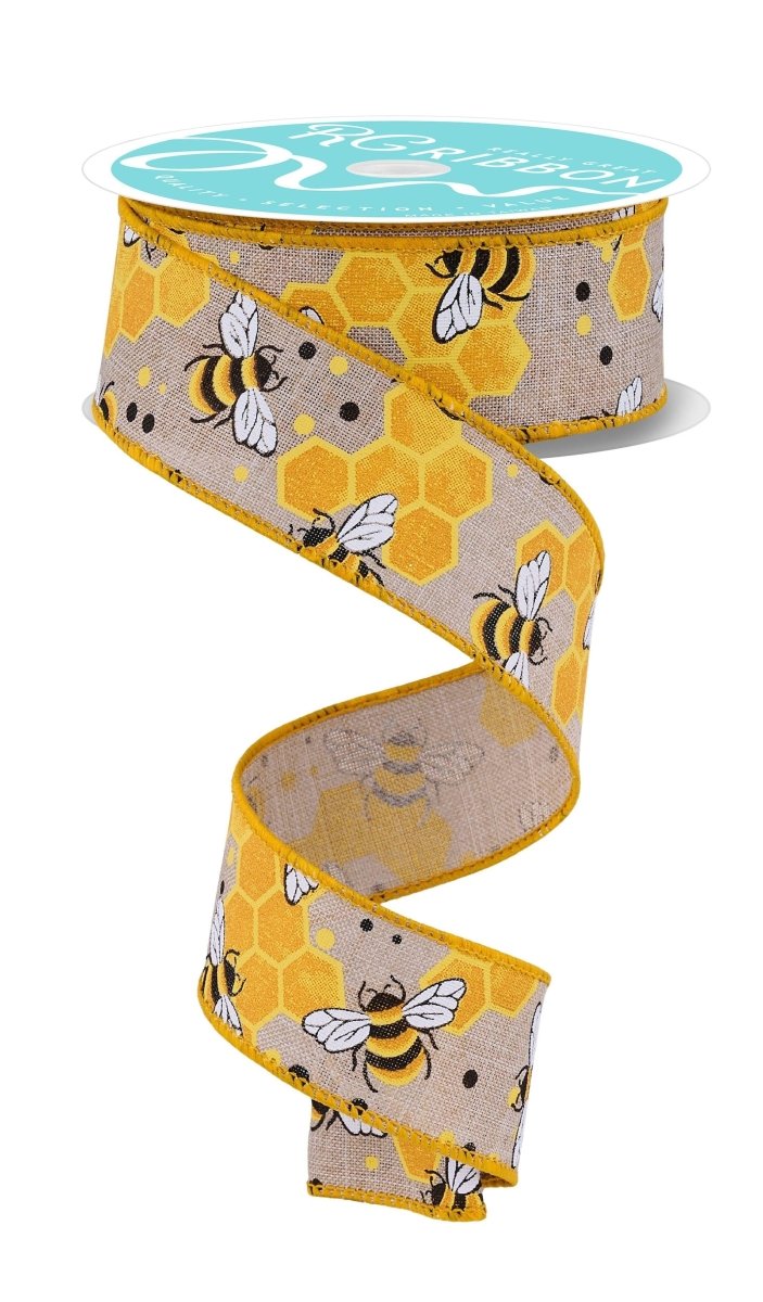 Shop For 1.5in Bumblebees Honeycomb Ribbon: Natural (10 Yards)