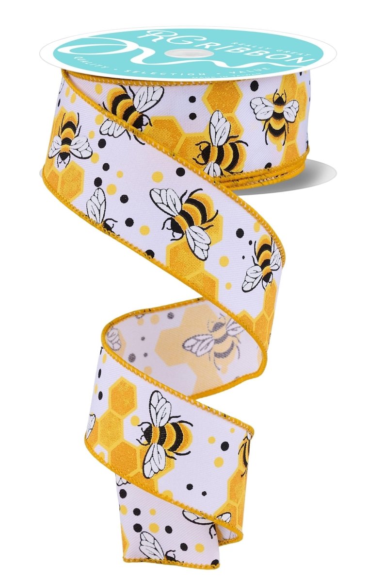 Shop For 1.5in Bumblebees Honeycomb Ribbon: White (10 Yards)