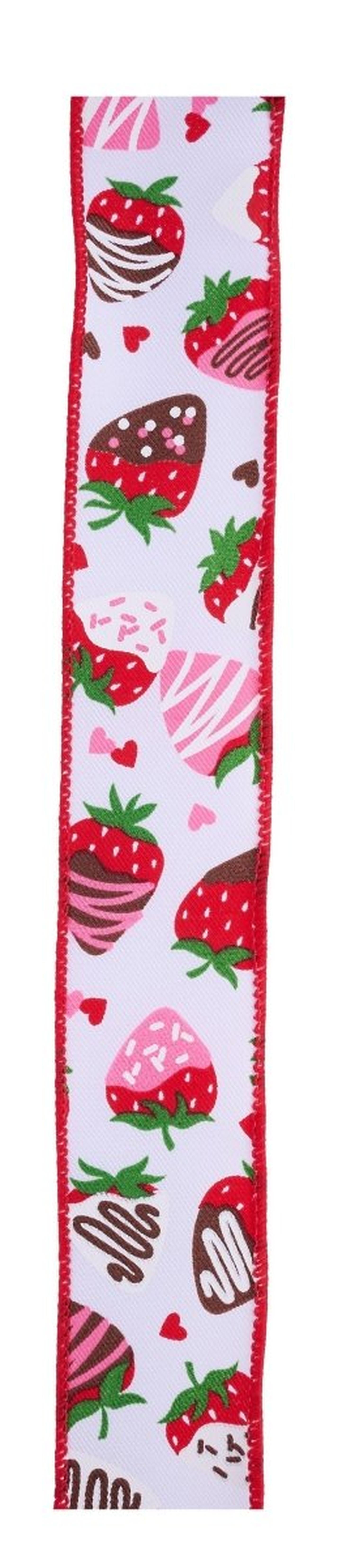 1.5in Chocolate Covered Strawberries Ribbon: White (10 Yards)
