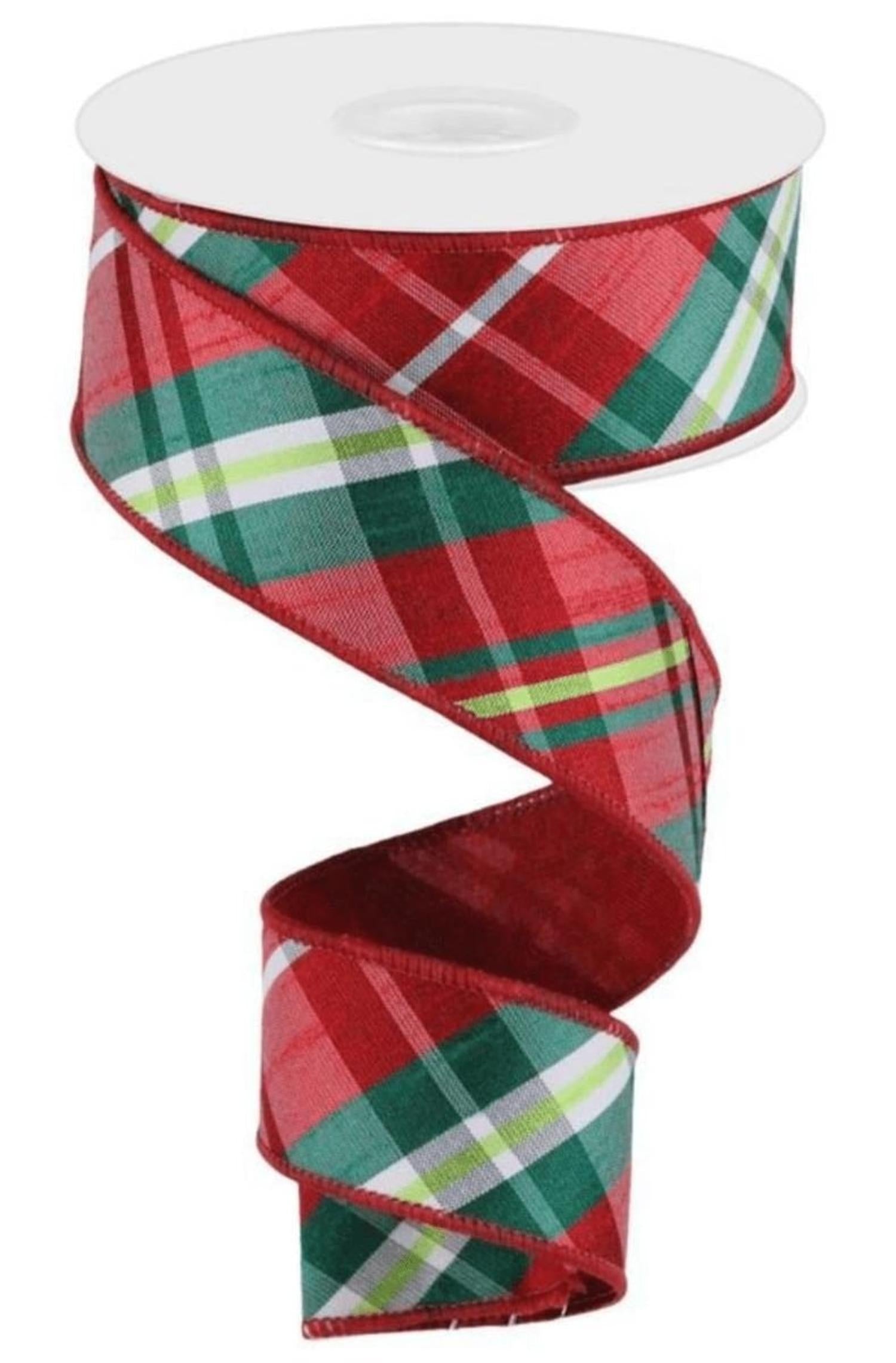 1.5in Diagonal Plaid Royal Ribbon: Red (10 Yards)