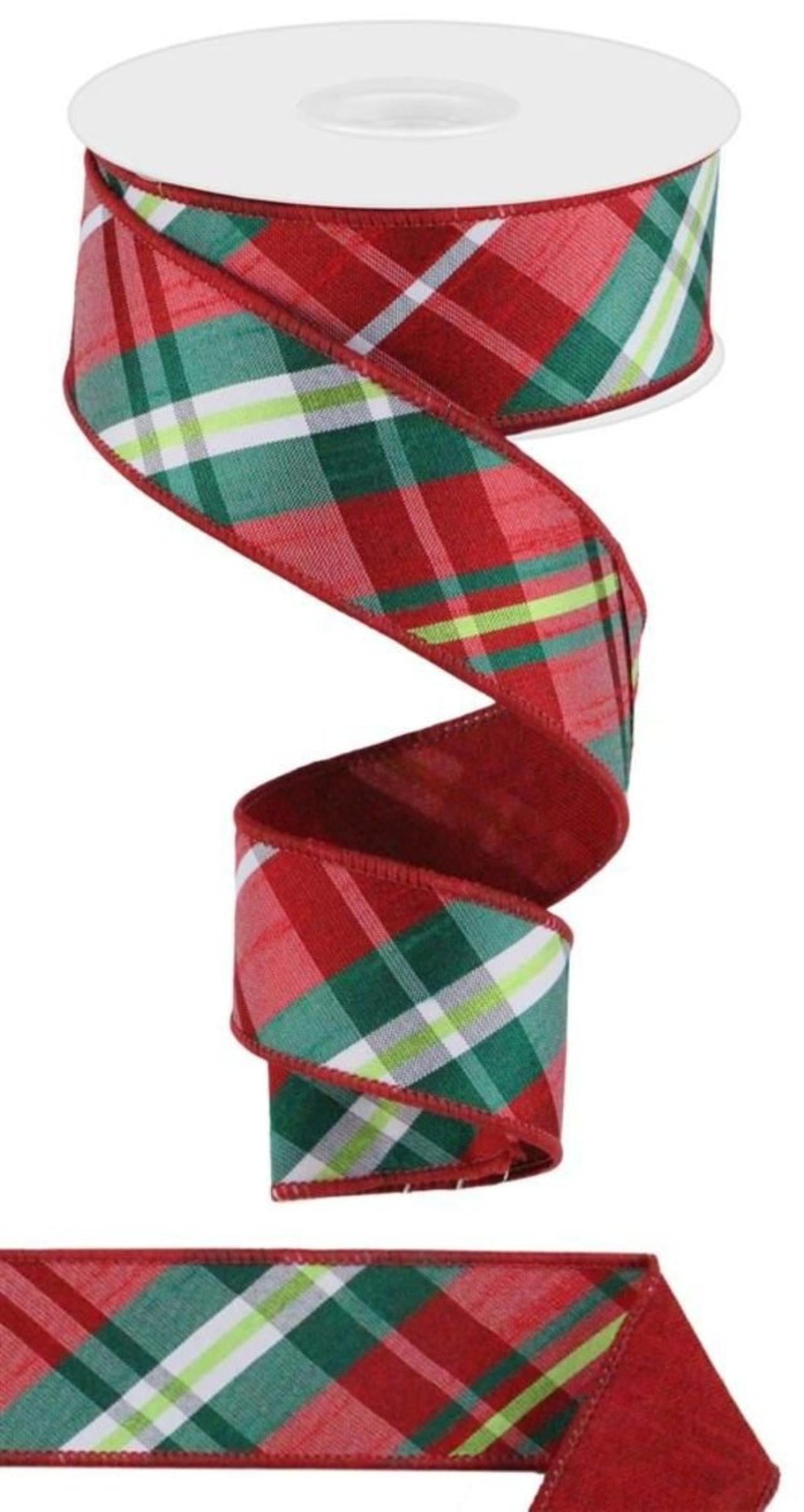 1.5in Diagonal Plaid Royal Ribbon: Red (10 Yards)