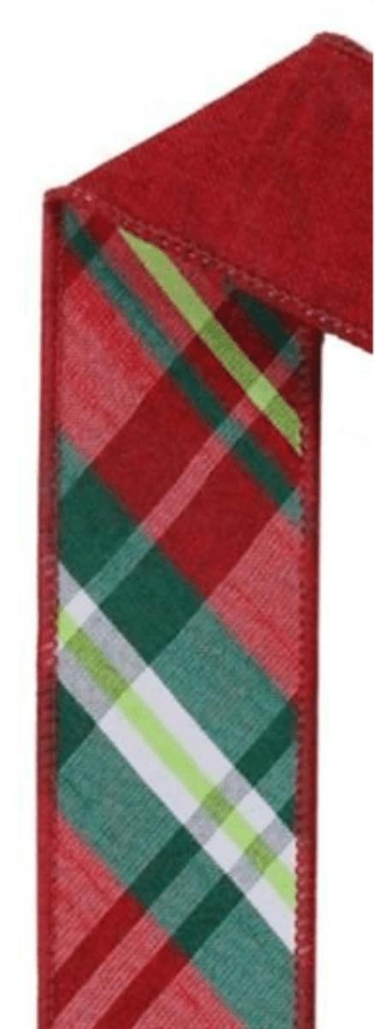 1.5in Diagonal Plaid Royal Ribbon: Red (10 Yards)