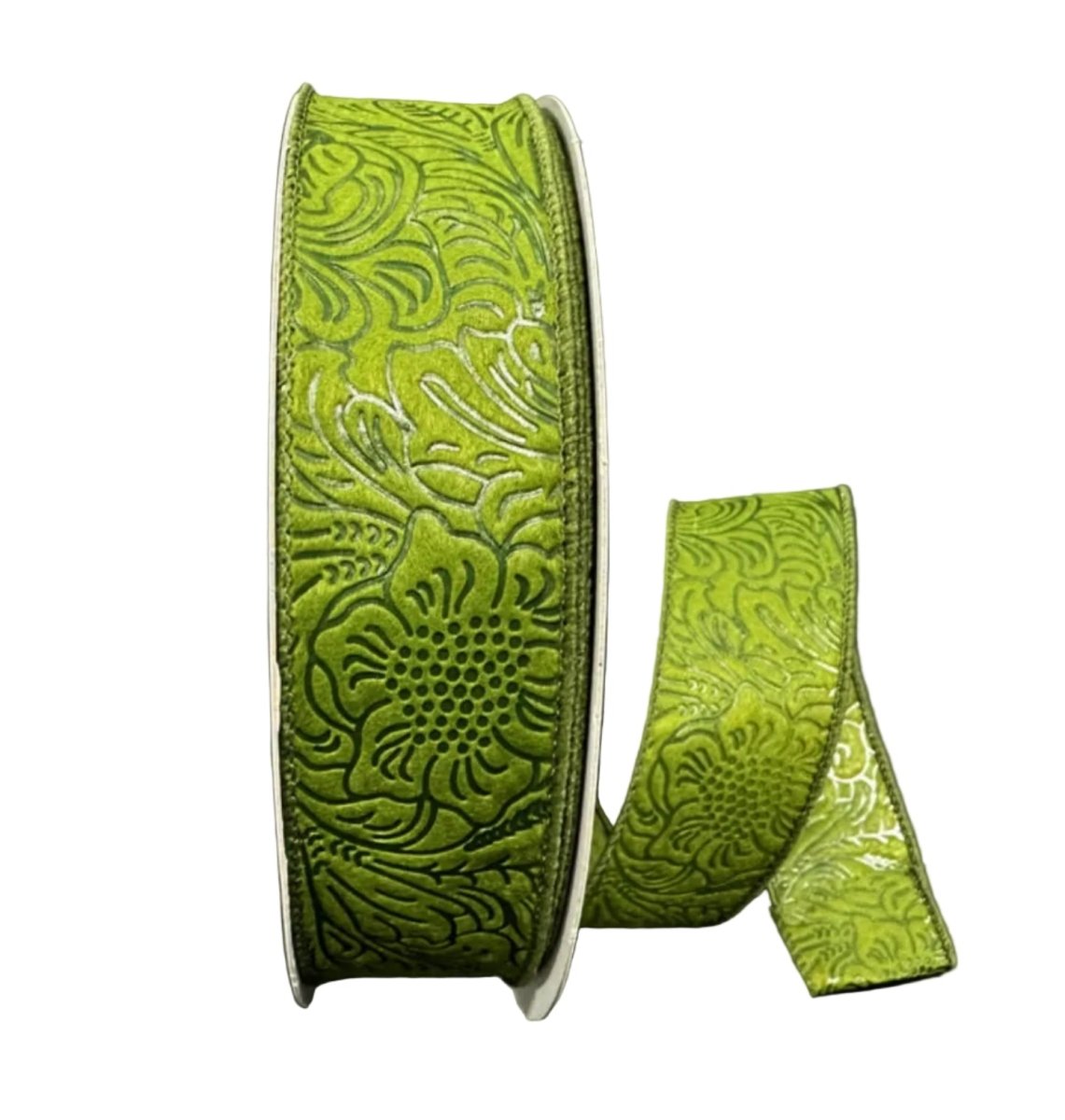 Shop For 1.5in Embossed Flower Breeze Ribbon: Moss Green (10 Yards)