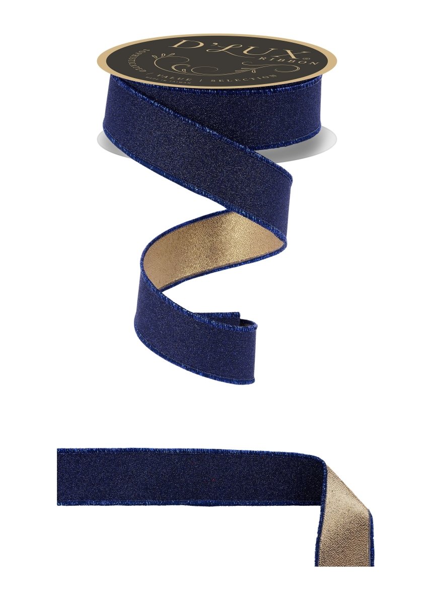 Shop For 1.5in Fine Glitter Fused Ribbon: Smoke Navy Blue & Gold (10 Yards)